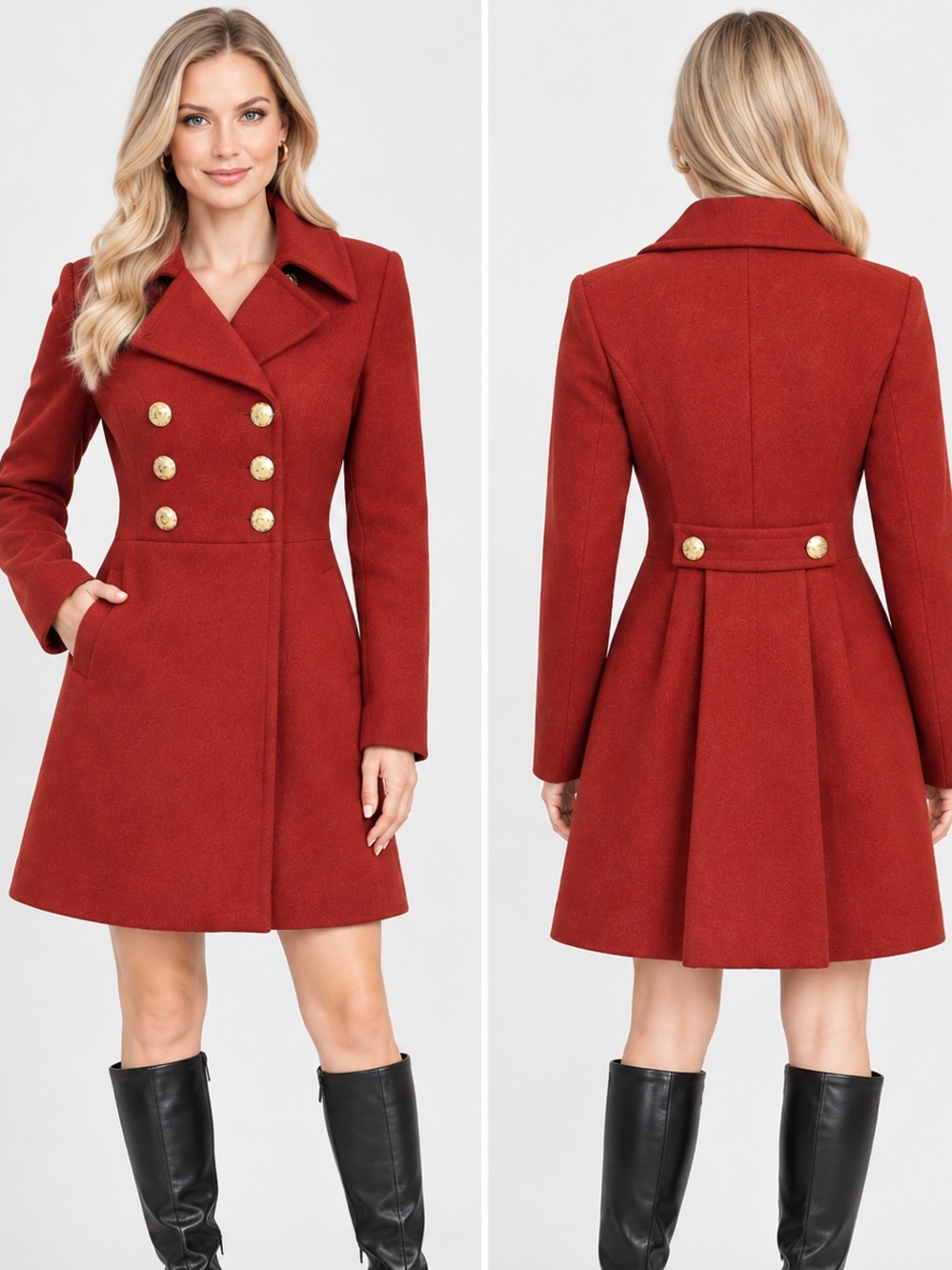 NWT WOMEN’S DOUBLE-BREASTED COAT NOTCHED COLLAR LINED PEACOAT‎